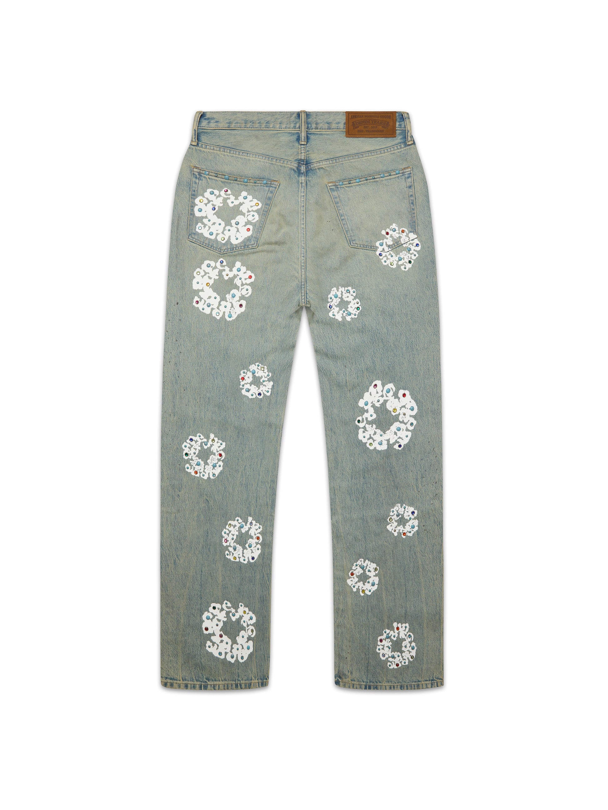 Baggy Studded Cotton Wreath Denim Pant Dirty Wash – view 2