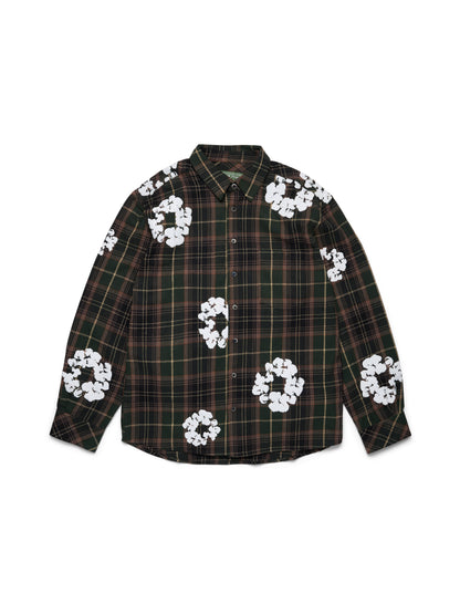 Cotton Wreath Flannel Shirt Green Plaid