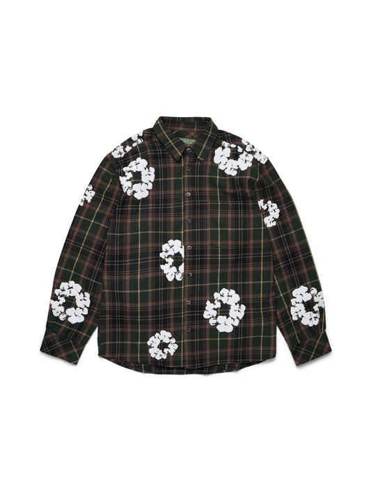 Cotton Wreath Flannel Shirt Green Plaid