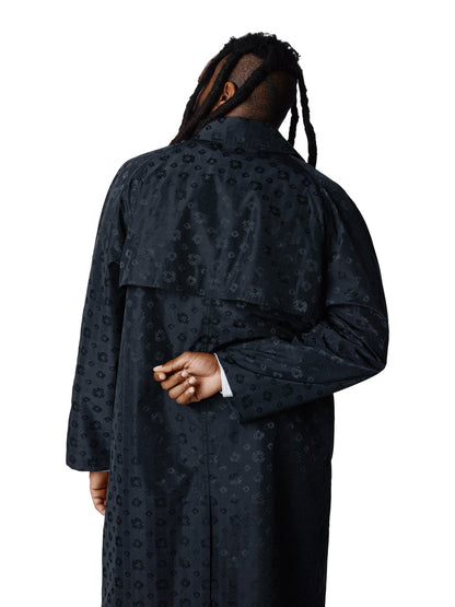 André Leon Talley Wreath Monogram Trench Coat Black