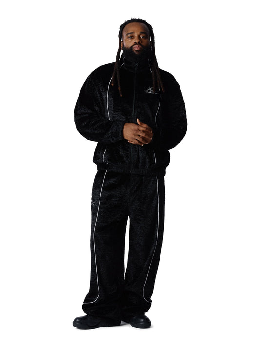 Faux Astrakhan Track Jacket Black