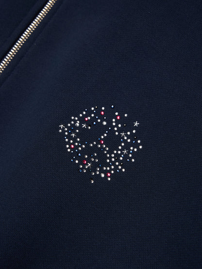 Denim U Rhinestone Fleece Track Jacket Navy – view 3