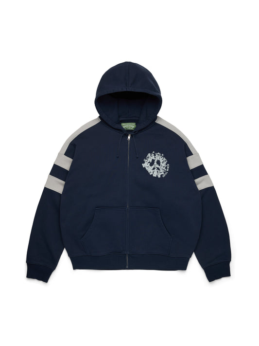 Denim U Paneled Zip Hoodie Navy