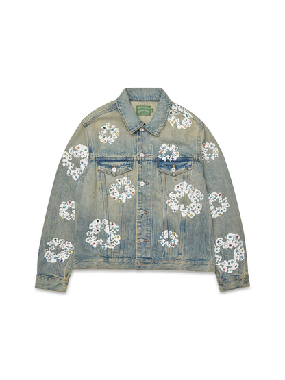 Studded Cotton Wreath Denim Jacket Dirty Wash