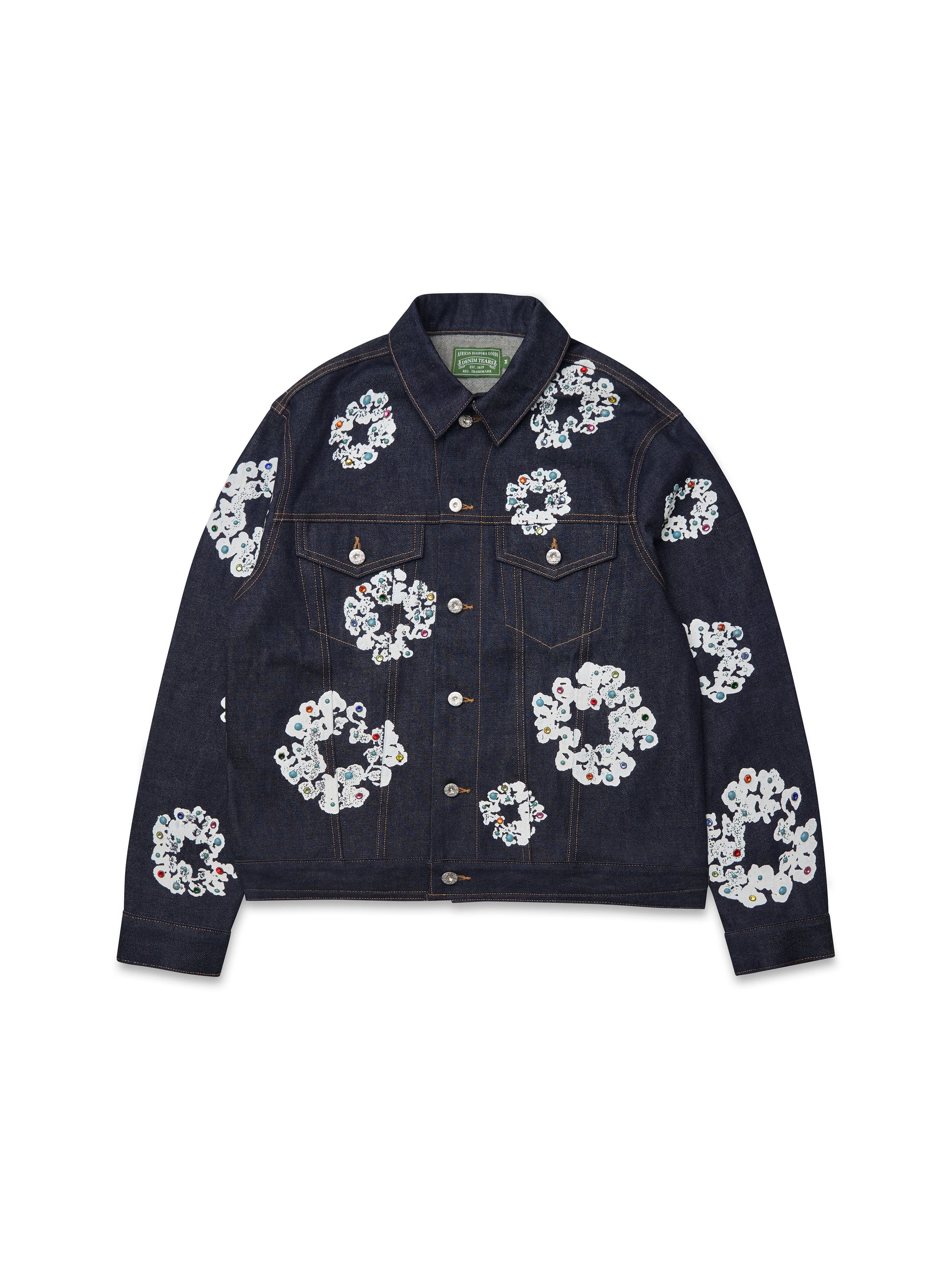 Studded Cotton Wreath Denim Jacket Selvedge