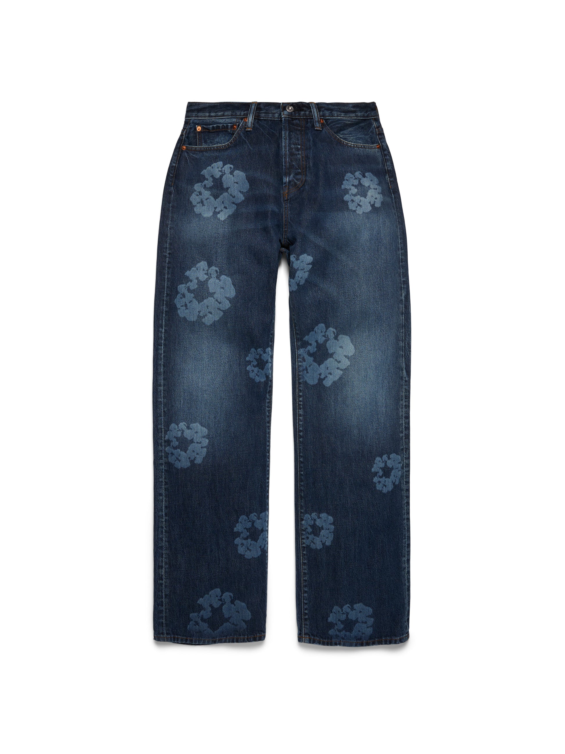 Baggy Laser Cotton Wreath Denim Pant Dark Wash