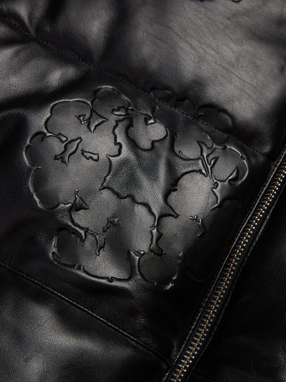 Embossed Leather Wreath Puffer Black – view 3