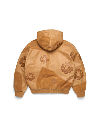 Patchwork Leather/Suede Cotton Wreath Hoodie Brown – view 2