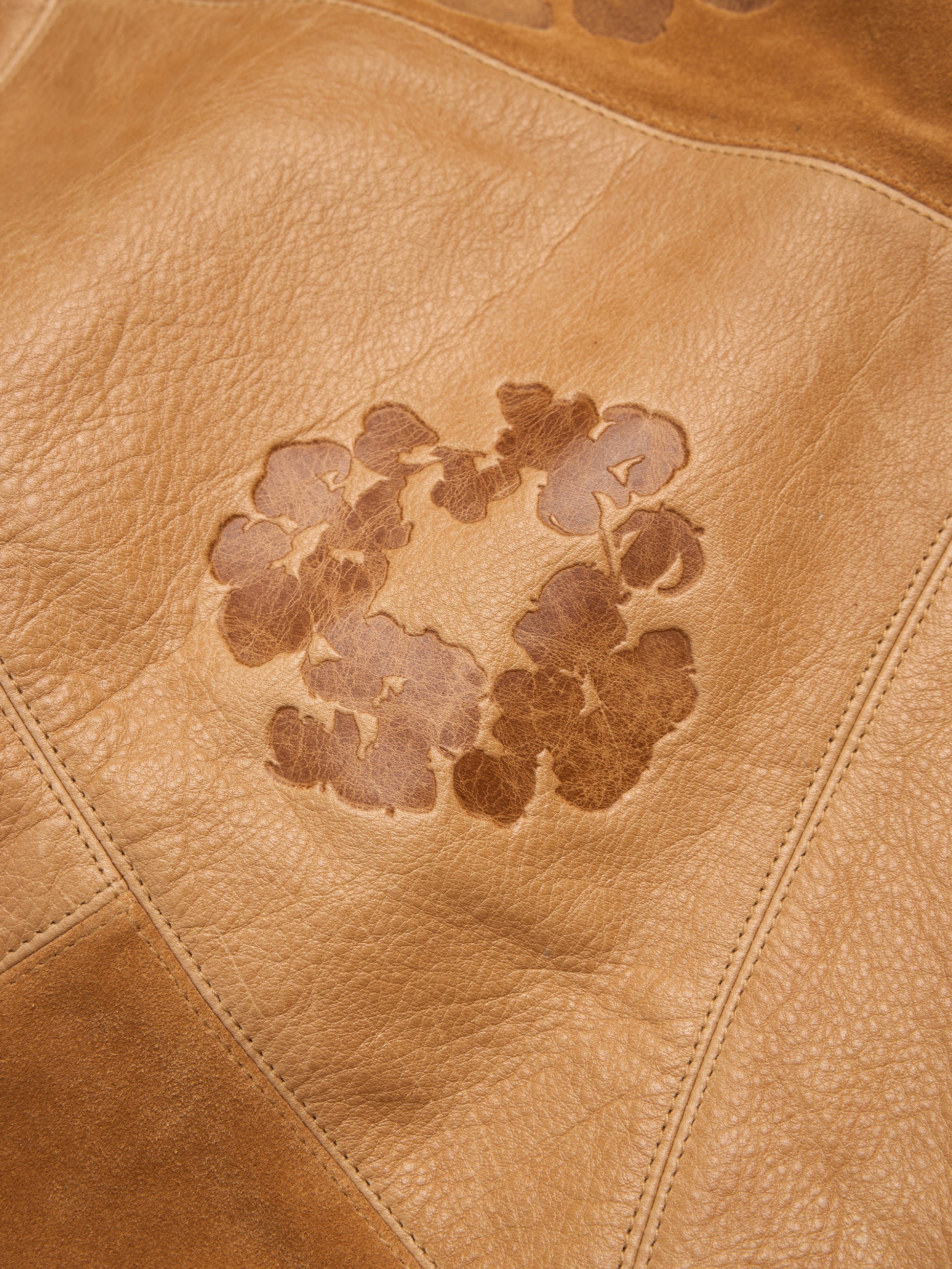 Patchwork Leather/Suede Cotton Wreath Hoodie Brown – view 3