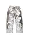 Leather Cotton Wreath Pants Silver