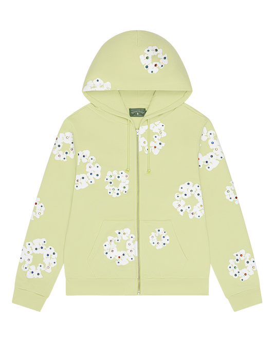 Rhinestone Cotton Wreath Zip Hoodie Mint