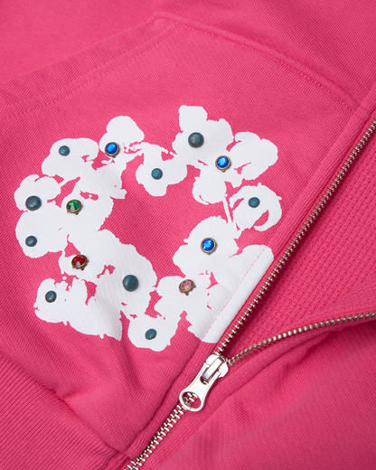 Rhinestone Cotton Wreath Zip Hoodie Pink – view 3