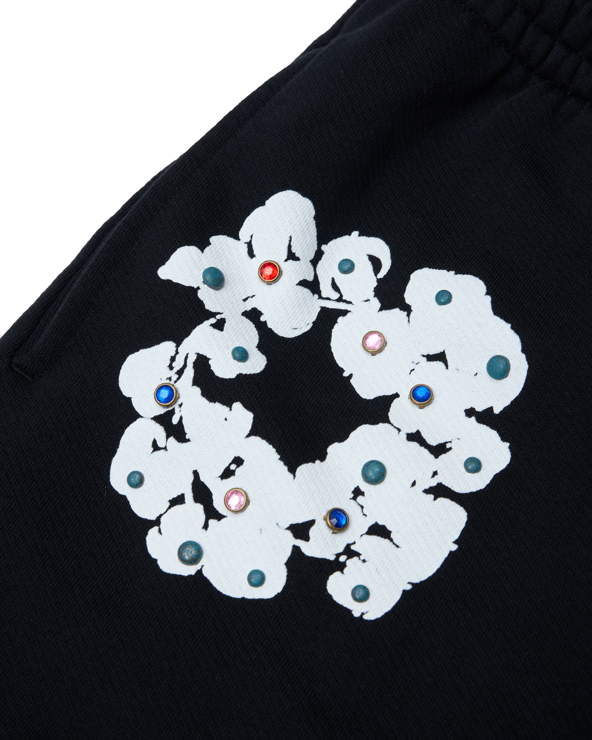 Rhinestone Cotton Wreath Open Hem Sweatpants Black – view 3
