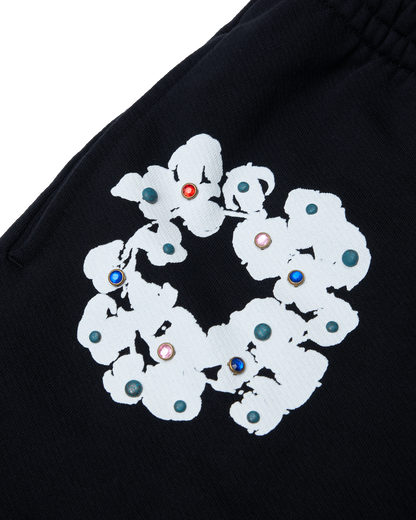 Rhinestone Cotton Wreath Open Hem Sweatpants Black – view 3