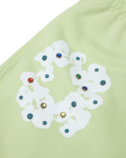 Rhinestone Cotton Wreath Open Hem Sweatpants Mint – view 3