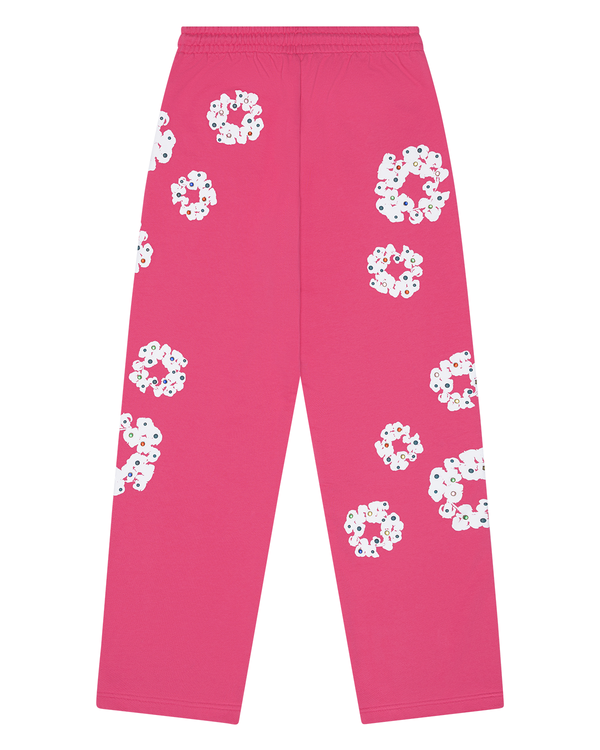 Rhinestone Cotton Wreath Open Hem Sweatpants Pink – view 2
