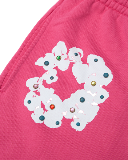 Rhinestone Cotton Wreath Open Hem Sweatpants Pink – view 3