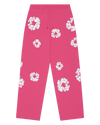 Rhinestone Cotton Wreath Open Hem Sweatpants Pink