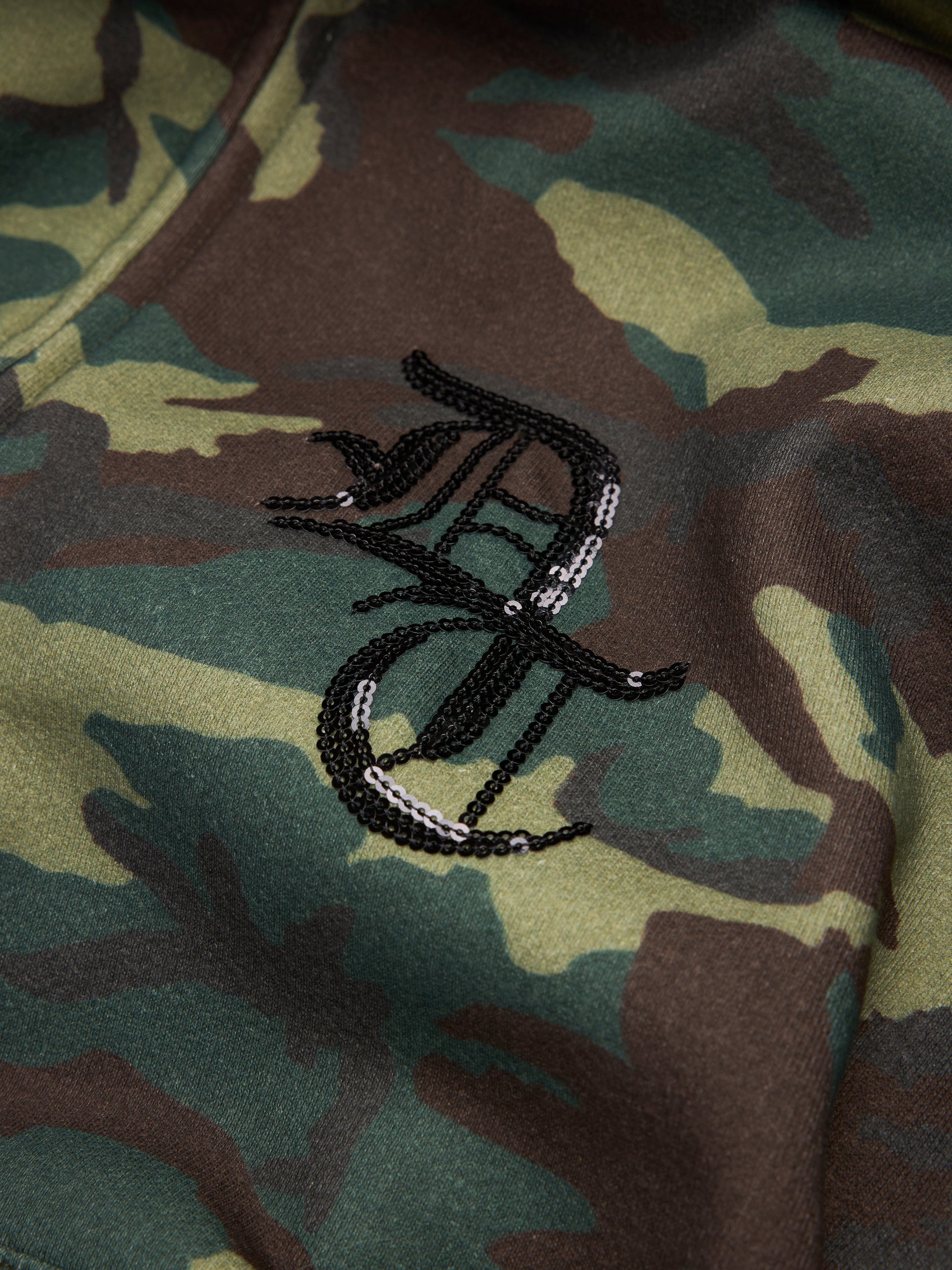 Sequins Sleeve Panel Zip Hoodie Camo – view 4