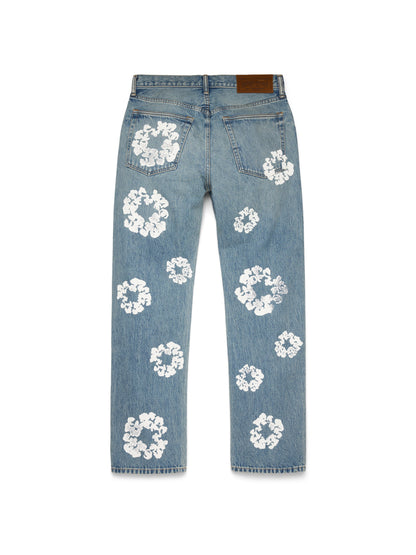 Straight Cotton Wreath Denim Pant Light Wash – view 2