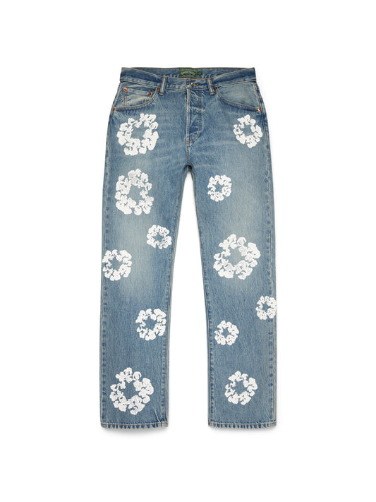 Straight Cotton Wreath Denim Pant Light Wash