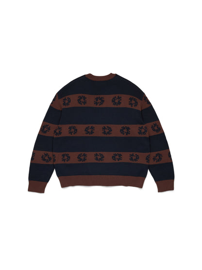 Cotton Wreath Striped Sweater Navy/Brown – view 2